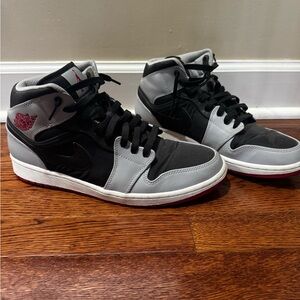 2013 Nike Air Jordan 1 Mid Black Grey Red Shoes